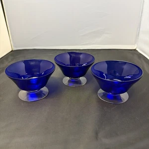 Menge 3 Vintage Kobaltblau Glas Kompott Klar Fuß Schalen  - Bild 1 von 6