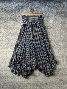 Free People FP One Skirt Womens Small Blue Striped Boho Hand Printed Ruffle Hem - Picture 1 of 9