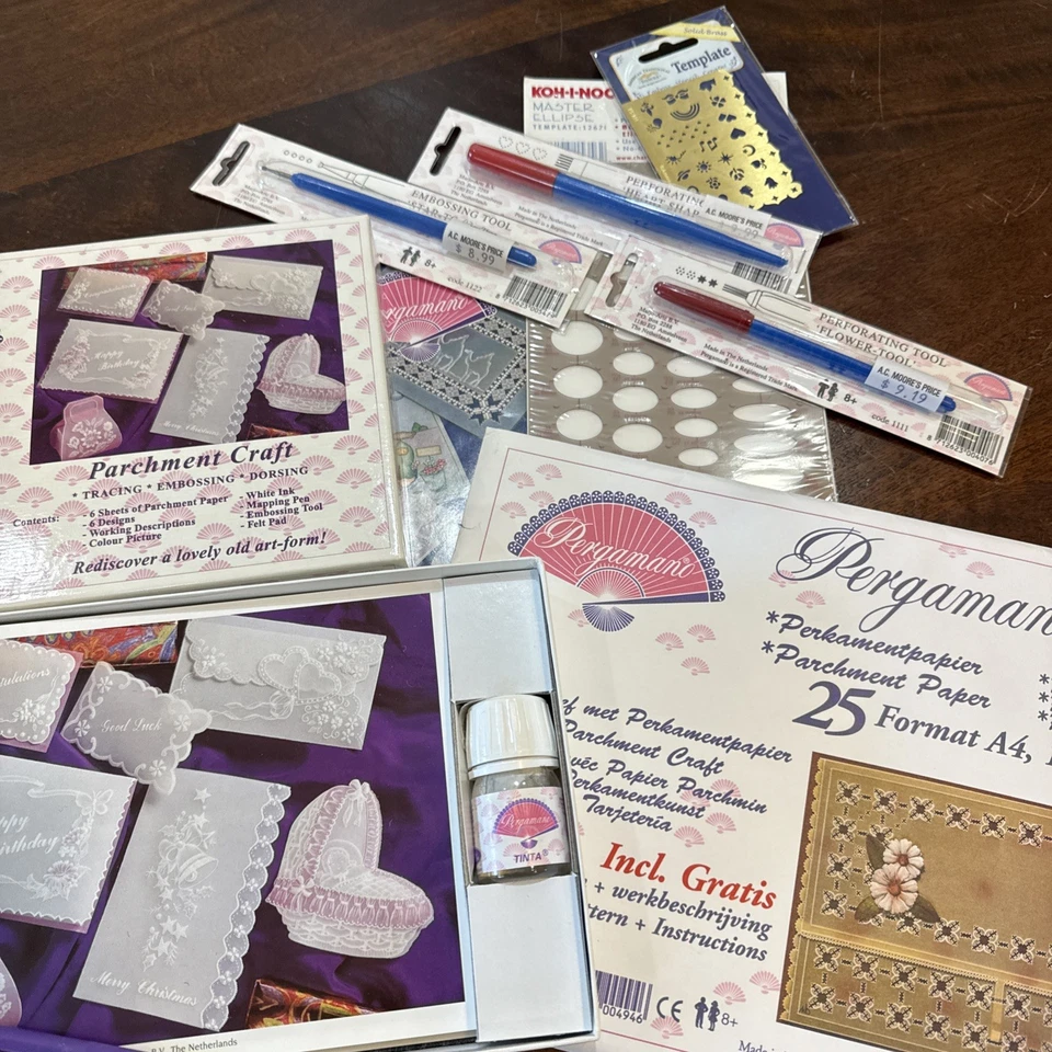 Pergamano Parchment Craft Starter Kit LOT 7 Paper Tools  Templates Ellipse - image 1 of 4