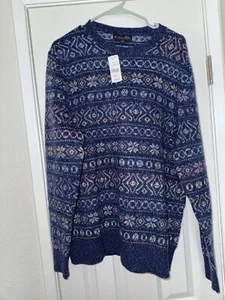 NWT Brooks Brothers Merino Wool Blue Space Dyed Fair Isle Sweater Large L $198 - Picture 1 of 2