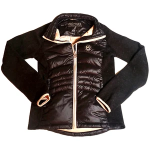 Michael Kors Women's Youth Down Puffer Jacket Zipper Size 16 Pink & Black EUC - Picture 1 of 6