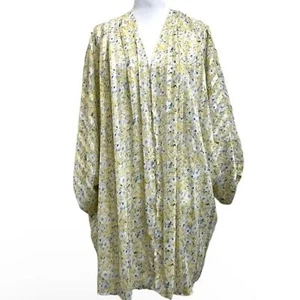 Heyson gelber geblümter Staubtuch vorne offen Morgenmantel leichte Longline Strickjacke Gr. S - Bild 1 von 13