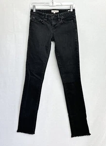 Tory Burch Super Skinny Jeans Womens 26 Charcoal Gray Pockets Fringe Trim Logo - Picture 1 of 10