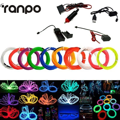 1M 2M 5M LED Neon Glow EL Wire Light  Rope Car Party Decor + 3V 5V 12V Control - Image 1 of 4