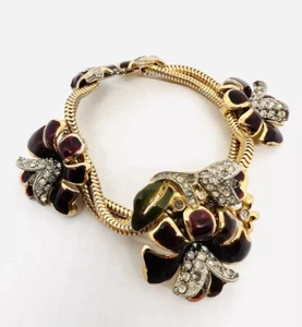 Pulsera de flores de LOTUS 1939 CORO esmaltadas con diamantes de imitación joyería vintage sin firmar - Imagen 1 de 14