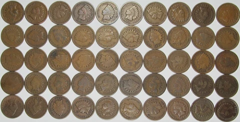 1894 Indian Head Cents/Penny Roll of 50 Nice Average Circulated/Good+ Pennies Cover