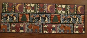 Christmas Tapestry Table Runner 36"x13" Animals Bears Moose Penguins Tree Hearts - Picture 1 of 14