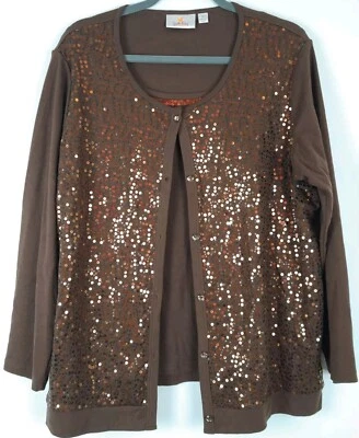 Cárdigan QVC Quacker 1X marrón brillante y brillante de fábrica con lentejuelas sin mangas Foto 1 de 4