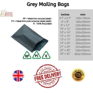 STRONG GREY MAILING BAGS Poly Plastic Postal Mailing Bags SELF SEAL - All Sizes - Picture 1 of 4