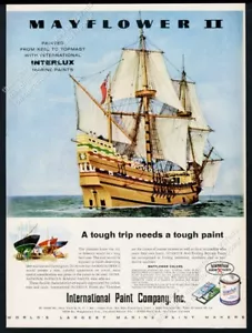 Mayflower II 1957 barco arte pintura internacional anuncio impreso vintage - Imagen 1 de 7