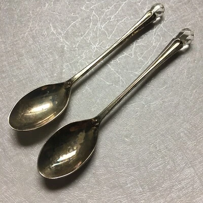 Par de cucharas de café vintage plateadas de los años 70 con diseño de diamantes de imitación 5,5" L x 1" W Foto 1 de 4