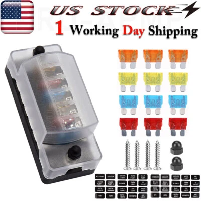 6 Way Fuse Block Waterproof Blade Fuse Box Kit 12V for Car Boat RV Bus Marine - Image 1 of 4