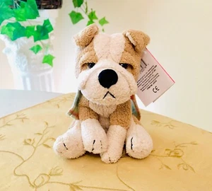 RUSS BERRIE BULLDOG PUPPY DOG Soft Plush 7" Cream Brown 32278 SUPER RARE VTG NWT - Picture 1 of 9