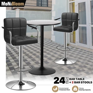 Set of 3 Dining Set[PUB TABLE+BAR STOOLS]Swivel Tabletop Adjustable Height Chair - Picture 1 of 13