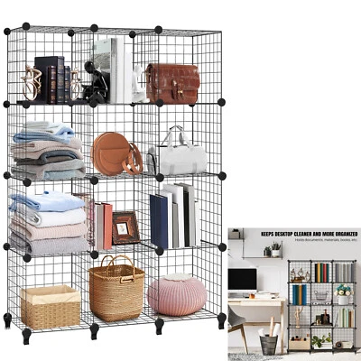 12 Cube Interlocking Storage Rack with Metal Wire Mesh Shelves Combination Shelf - Image 1 of 4