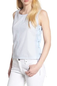 Women's VINCE CAMUTO Blue/White Striped Lace-Up Tank Top Extra Small NEW - Picture 1 of 6