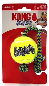 KONG Squeakair Tennis Ball with Rope Medium AirDog Squeaky Dog Fetch Toy 2.5" - Picture 1 of 12
