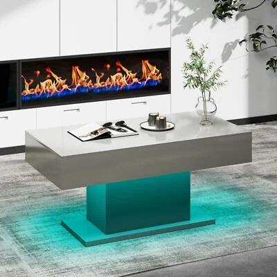 High Gloss Coffee Table with LED Light Living Room Cocktail Sofa Center Table - Image 1 of 4