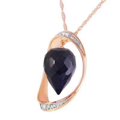 14K. SOLID GOLD NECKLACE WITH DIAMONDS & BRIOLETTE POINTY DROP DYED SAPPHIRE - Image 1 of 4