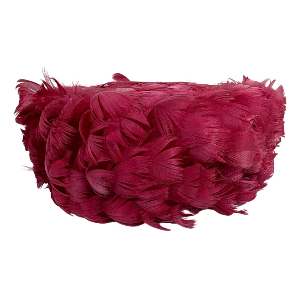 复古美国制造 Fuschia 粉色羽毛药盒头饰帽子女式 OS — 第 1/4 张图片