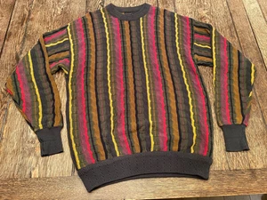 vintage STRUCTURE men's L large Striped 3D Knit Textured coogi style Sweater WOW - Picture 1 of 4