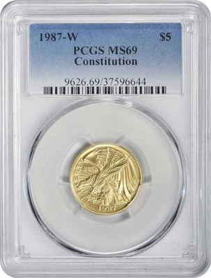 1987-W Constitution $5 Gold Five Dollar Commemorative Gold MS69 PCGS - Image 1 of 2