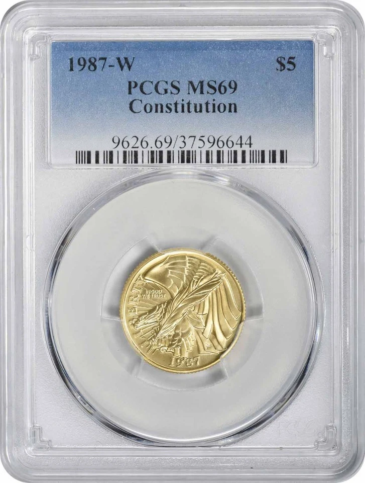 1987-W Constitution $5 Gold Five Dollar Commemorative Gold MS69 PCGS - Image 1 of 2