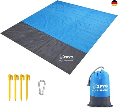ZFYQ Picnic Blanket 200 x 210 cm, Beach Blanket Waterproof with 4 Pegs, Blanket