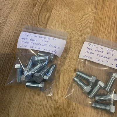 7/16" - 14 UNC x 1" Hex Bolt F / T High Tensile 8.8 S Zinc Cr + 3