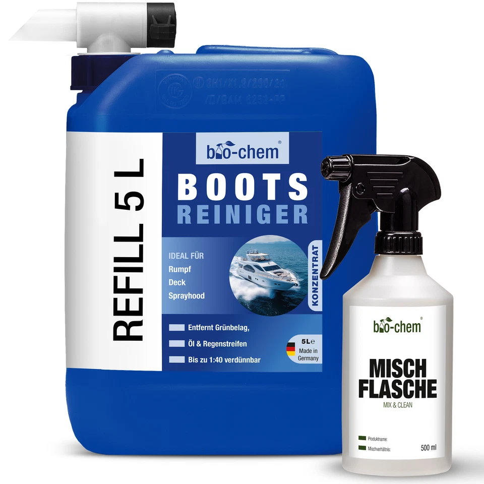 BIO-CHEM CLEANTEC GMBH bio-chem Bootsreiniger 5 L – Konzentrat + Mischflasche für Rumpf & Wasserpass