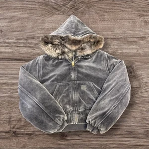 Chaqueta de trabajo Alexander Wang de terciopelo para mujer talla M con capucha de piel desmontable - Imagen 1 de 12