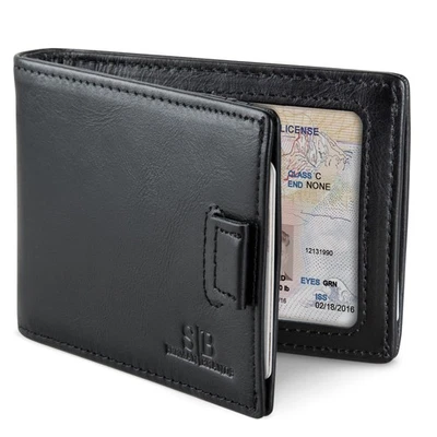 RFID Blocking Slim Money Clip Wallet – Leather Bifold Front Pocket Minimalist... - Image 1 of 4