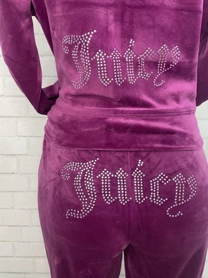 Conjunto de chándal 2 piezas nuevo con etiquetas Juicy Couture violeta estrás bling terciopelo acampanado XL Foto 1 de 4