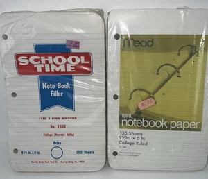 Vintage Mead and School Time Refill Paper College Ruled 9.5”x6” Set of 2 - Picture 1 of 4