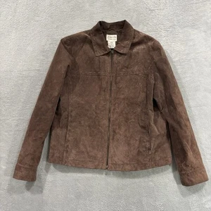 St John's Bay Jacket Washable 100% Genuine Suede Leather Women Large Dark Brown - Picture 1 of 9