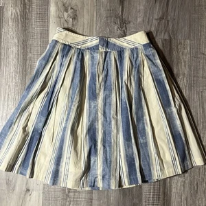 Maeve Anthropologie Pleated Striped Midi Skirt Women Size 4 Blue & Ivory Pockets - Picture 1 of 10