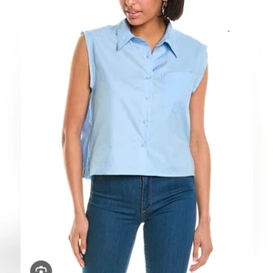 Camicia Know One Cares blu con orlo posteriore a bolle e maniche e bottoni taglia S nuova con etichetta - Foto 1 di 4