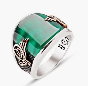 925 Sterling Silber Herrenring, osmanischer Schlepper, Jade Stein - Bild 1 von 5