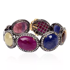 Bracciale zaffiro rubino diamante gioielli fatti a mano in argento sterling 9... - Foto 1 di 4
