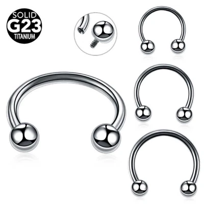 Implant Grade Titanium Nose Ring Horseshoe Septum Circular Barbell Piercing - Image 1 of 4
