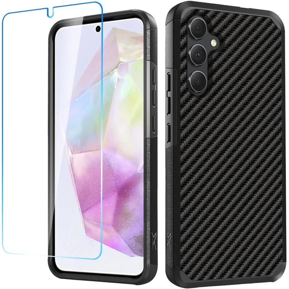 Funda de teléfono TPU de fibra de carbono para Samsung Galaxy A36 A56 5G + vidrio templado Foto 1 de 4