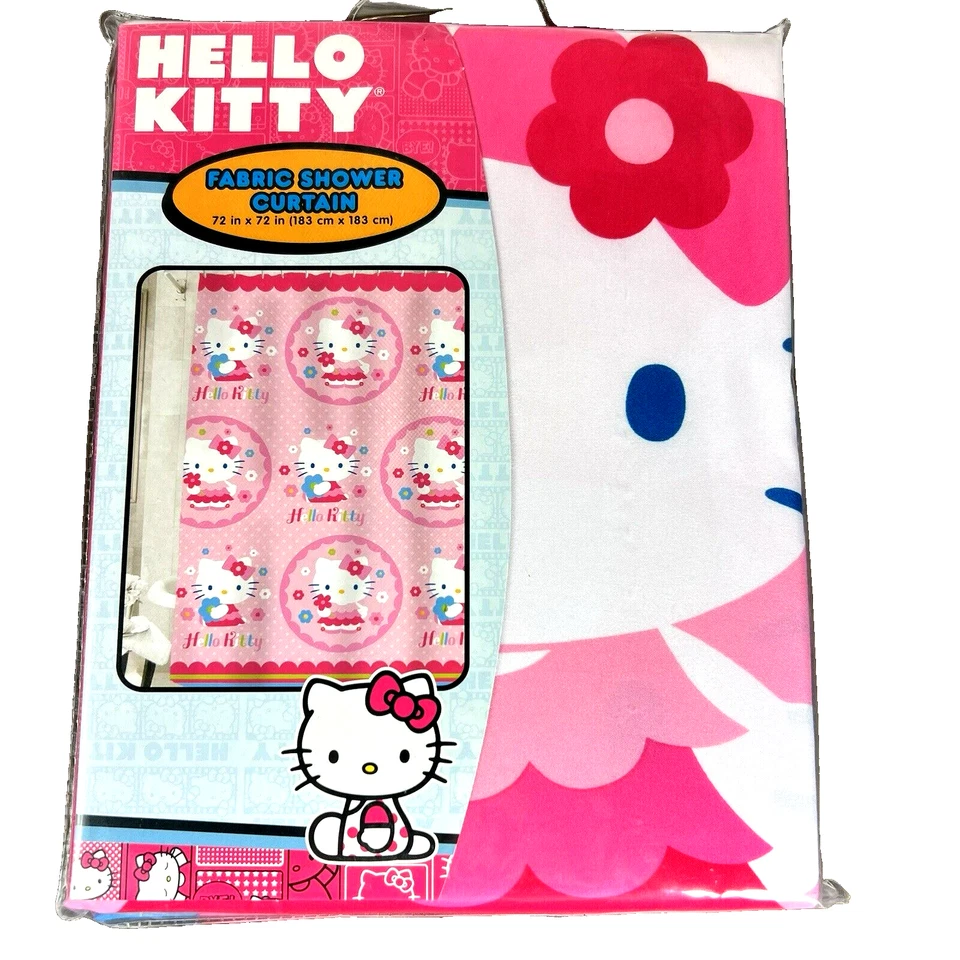 Sanrio Hello Kitty Fabric Shower Curtain HN010K New Pink 72"X72" - Image 1 of 4