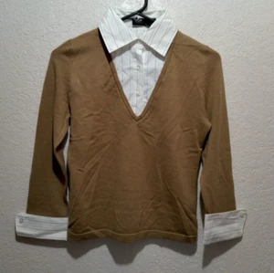 MASSIMO Stretch Women long sleeve shirt Brown V Neck Cardigan Sweater Set P/S - Picture 1 of 14