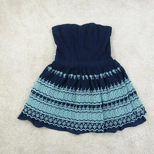 Superdry Strapless Dress Womens Medium Navy Blue Embroidered Y2K Festival Cute - Picture 1 of 9