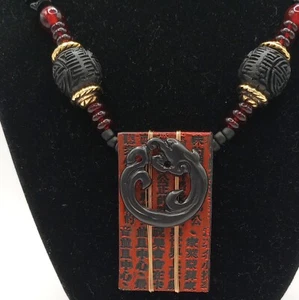 Carol Kent Branded Asian Inspired Kanji Black & Red Mixed Medium Necklace - Picture 1 of 15