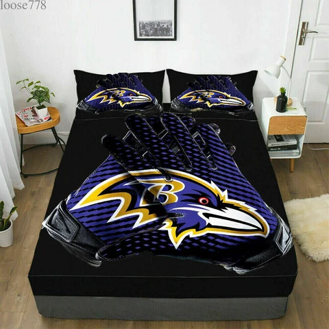 Baltimore Ravens Fitted Sheet Mattress Cover Bed Sheets & Pillowcase Sets 3PCS Cover
