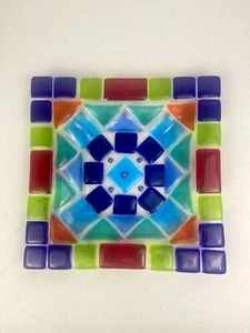 Murano Millefiori Hand Made Fused Glass Square Dish Patchwork Marked EXCELLENT - Picture 1 of 12