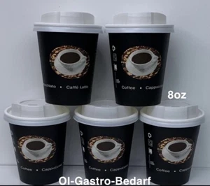 100 Coffee TO GO Becher 200 ml Kaffeebecher Pappbecher Schwarz +Deckel - Bild 1 von 2