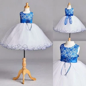 NEW Royal Blue Lace Tulle Dress w/ Fishing Line Flower Girl Recital #015 - Picture 1 of 5
