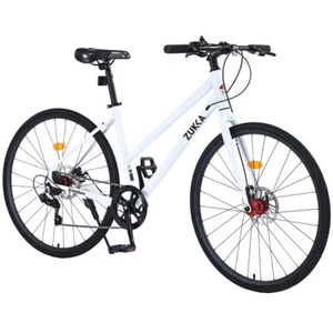 7 Speed Hybrid Bike Disc Brake 700C Road Bike for Men Women's City Bicycle-White - Picture 1 of 8